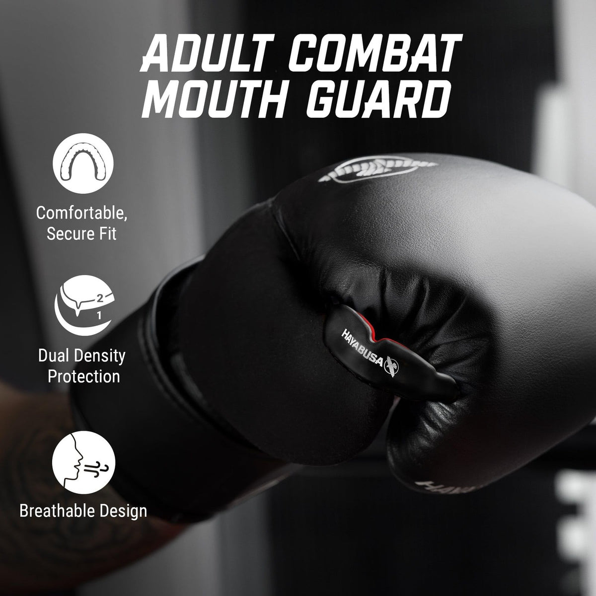 Youth and Adult Combat Sports Mouth Guard with Case - Black and Red