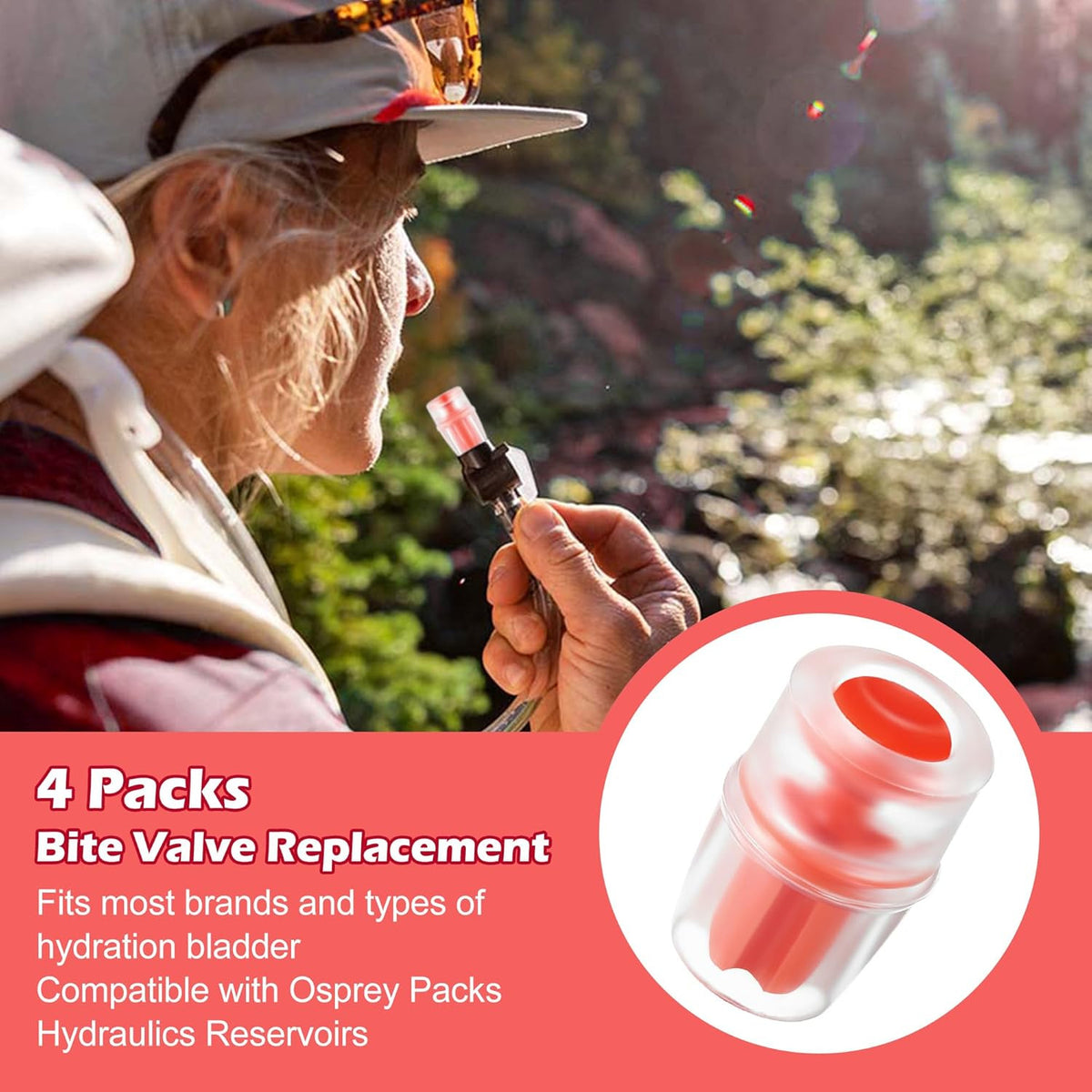 Hydration System Bite Valve Replacement Sheath for Water Bladders - Pack of 4