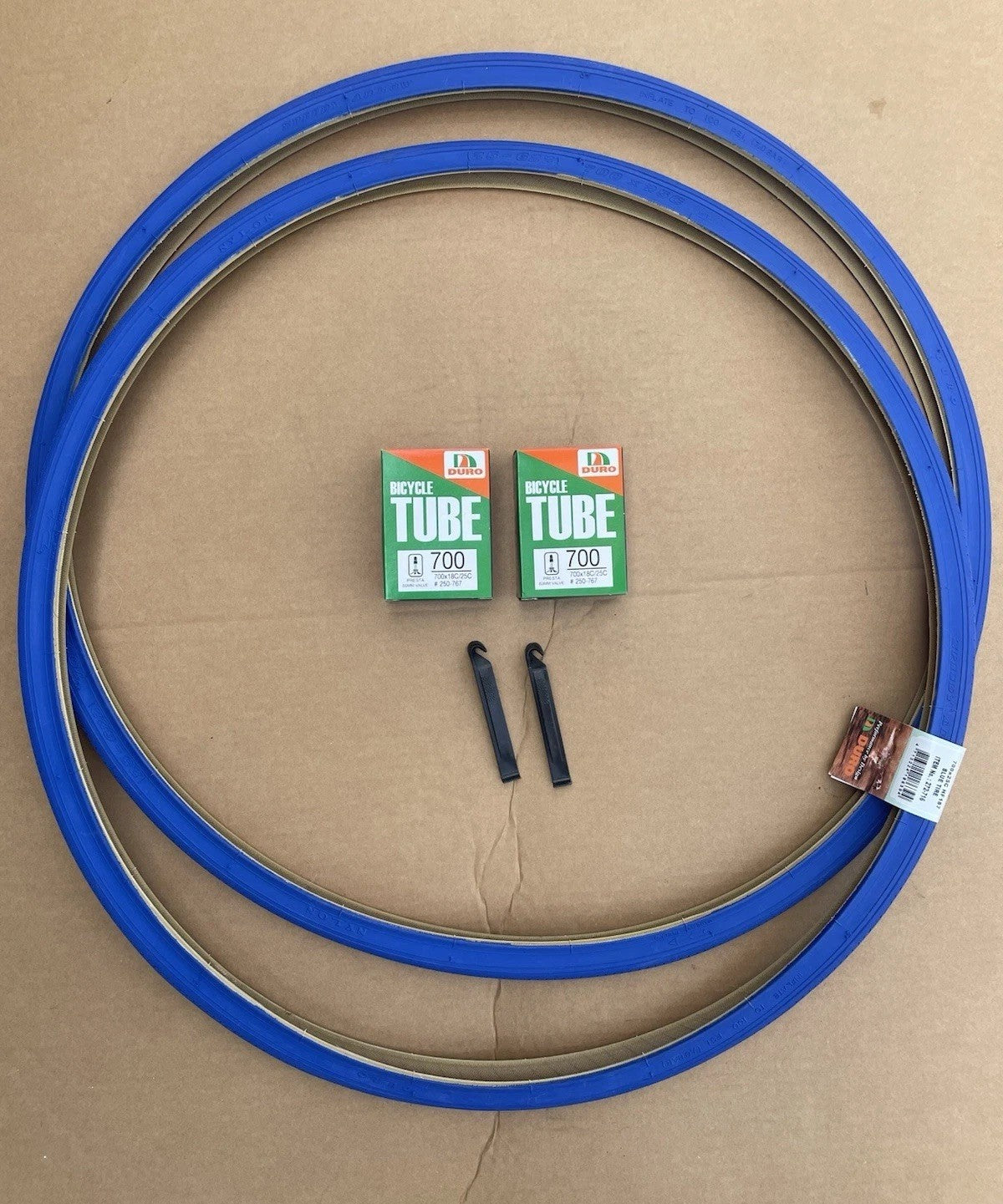 700x25c Road Bike Tires and Tubes Set Blue Slick Thread - Duro Quality