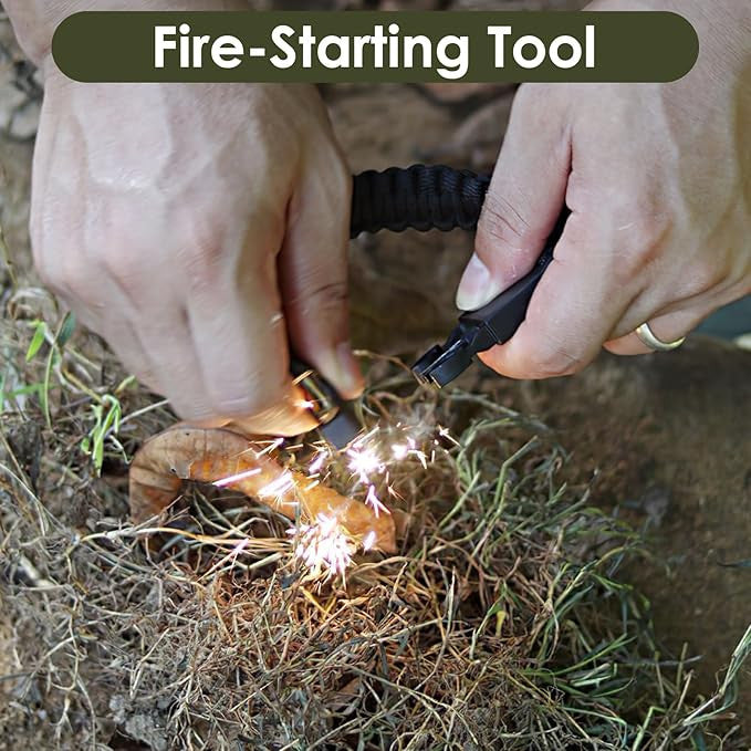 Multifunctional Survival Paracord Wristband with Compass Fire Starter Whistle