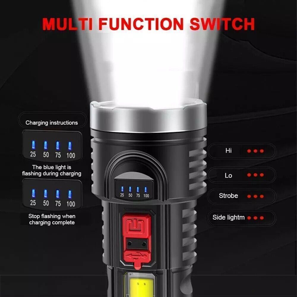 High Power 990000000 Lumen LED Flashlight Rechargeable Torch Outdoor Lamp
