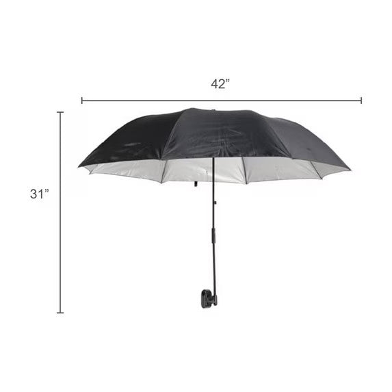 Outdoor Chair Umbrella with Clamp - Large 42x42 Inches, Black