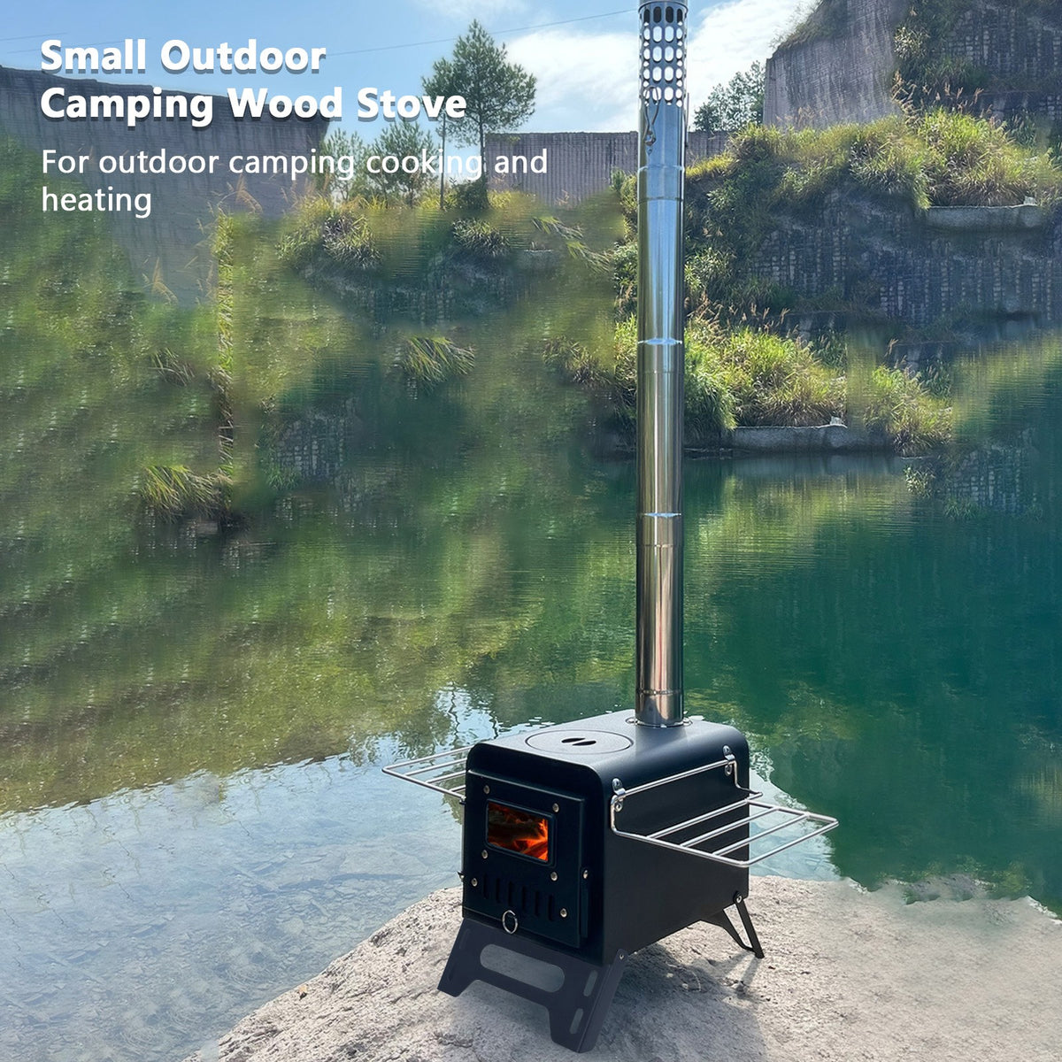 Wood Burning Tent Stove with Air Vent Control - Carbon Steel Portable Heater