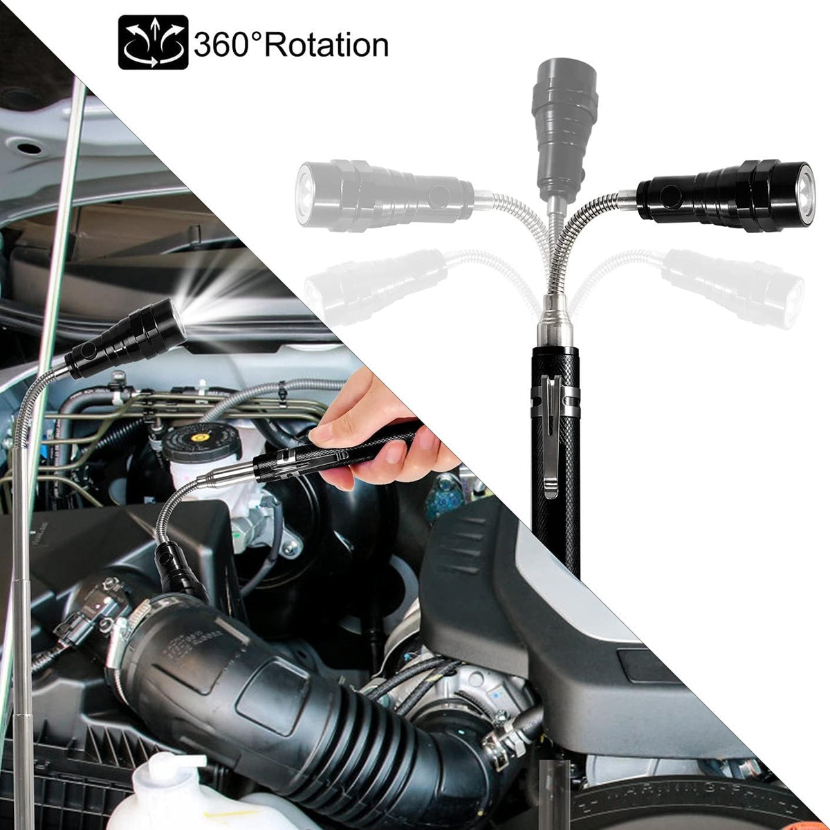 Magnetic Flashlight Pickup Tool Extendable Magnet with LED Light - Telescoping Gadget for Men
