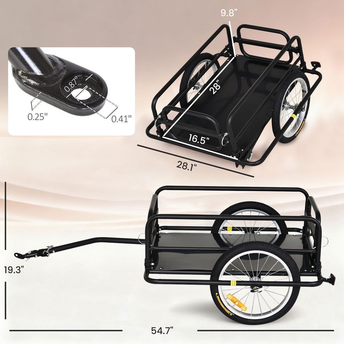 Foldable Steel Frame Bicycle Cargo Trailer 110lb Load Capacity with Reflectors