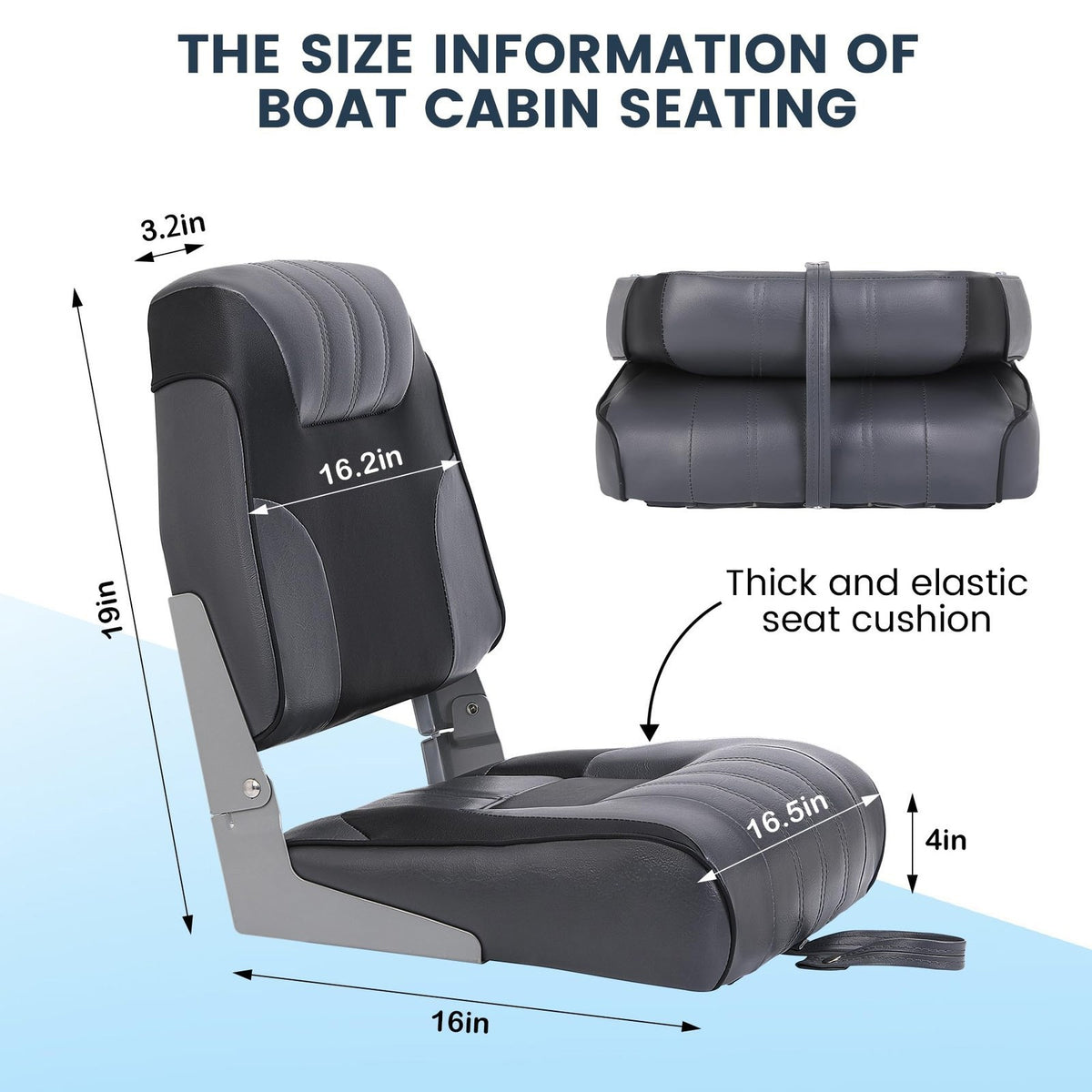 2-Pack Fold-Down Boat Seats with Thick Cushions and Weatherproof Material