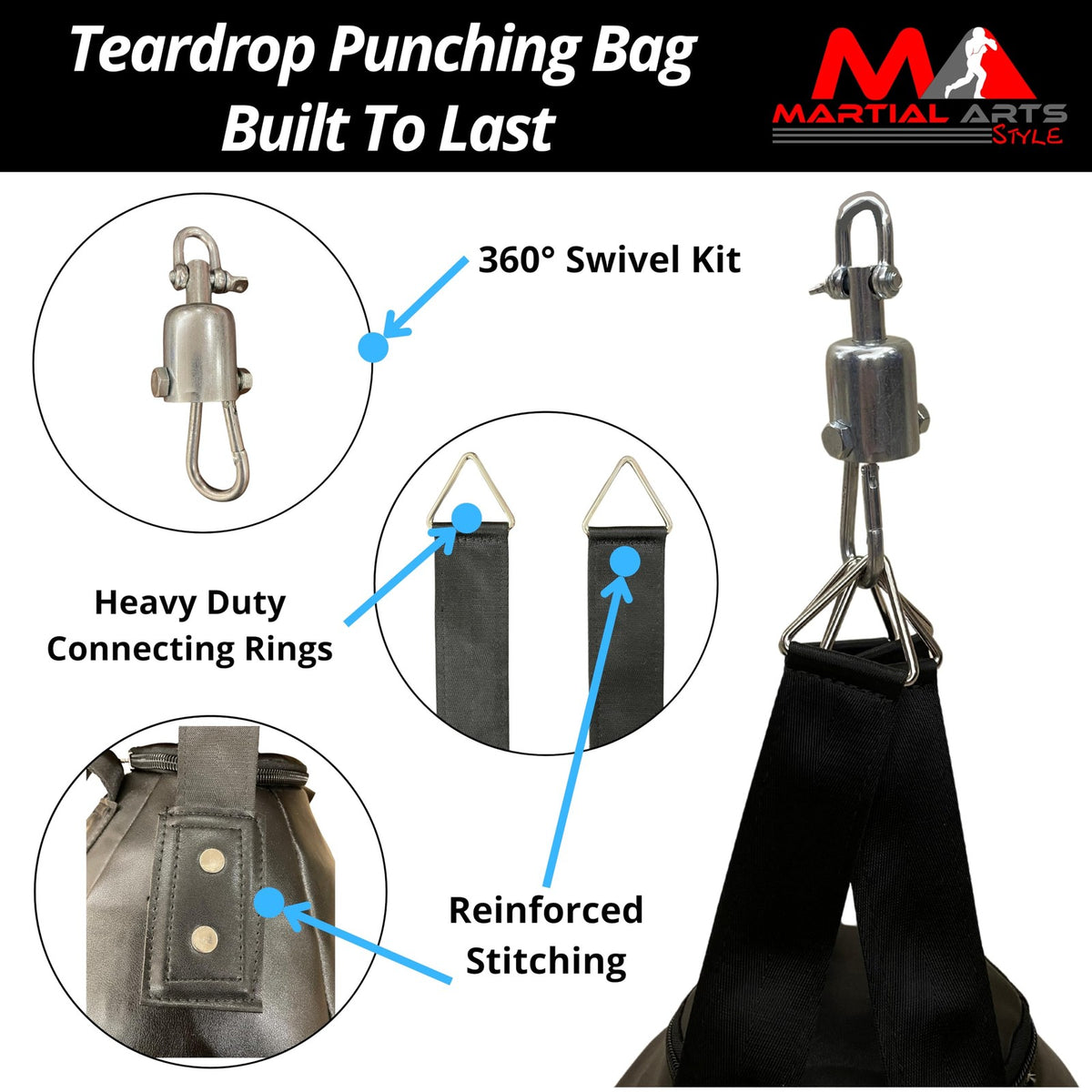 Professional Teardrop Punching Bag for Boxing & Martial Arts Training - 110 lbs, Black