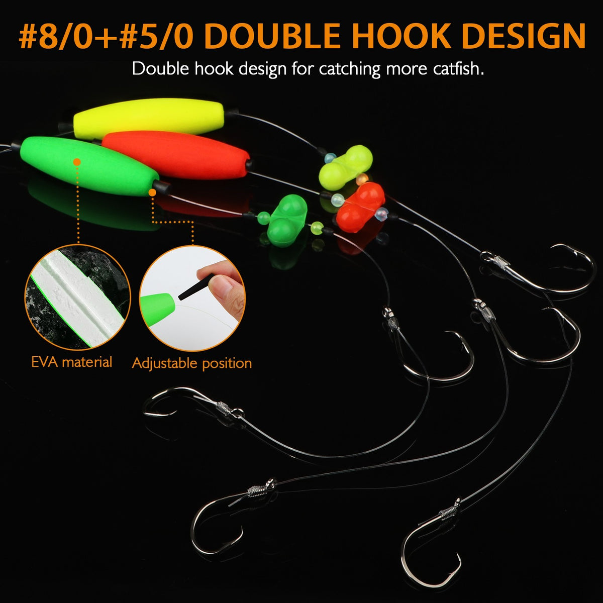Catfish Float Rig with Double Circle Hooks - Pre-Tied Set for Trophy Fish