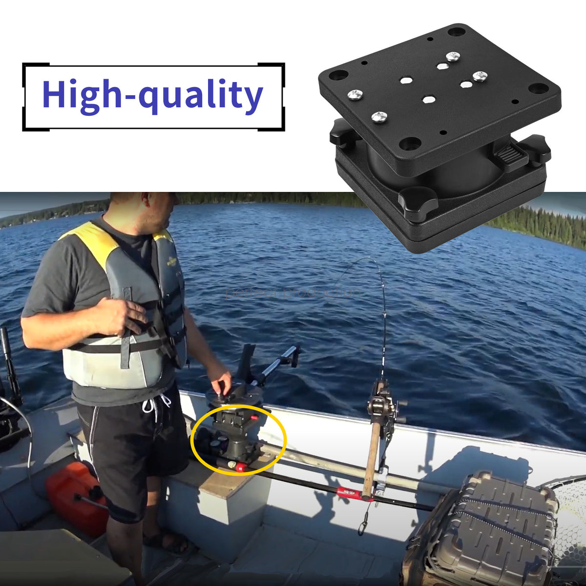 Swivel Pedestal Mount for Downrigger Fishing Equipment - Small Black