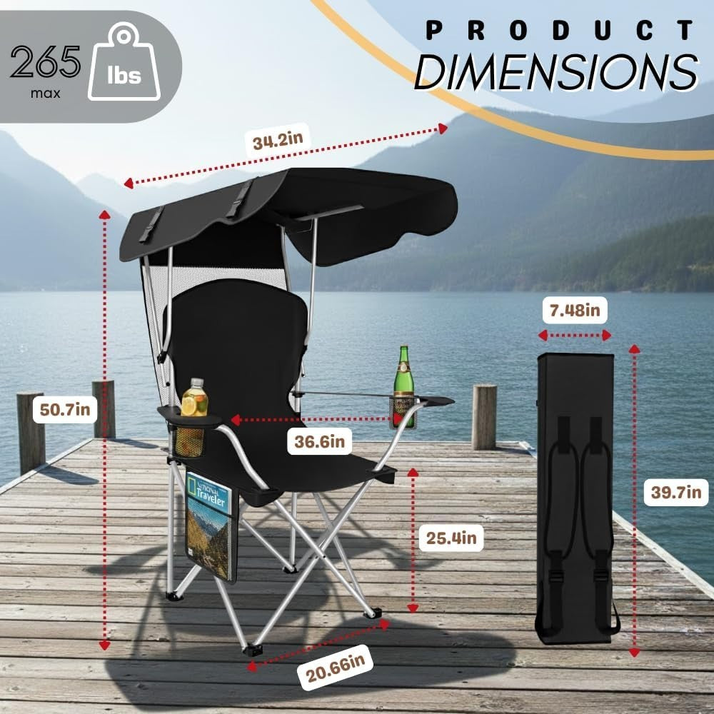Portable Folding Camping Chair with Canopy and Sun Shade for Outdoor Use