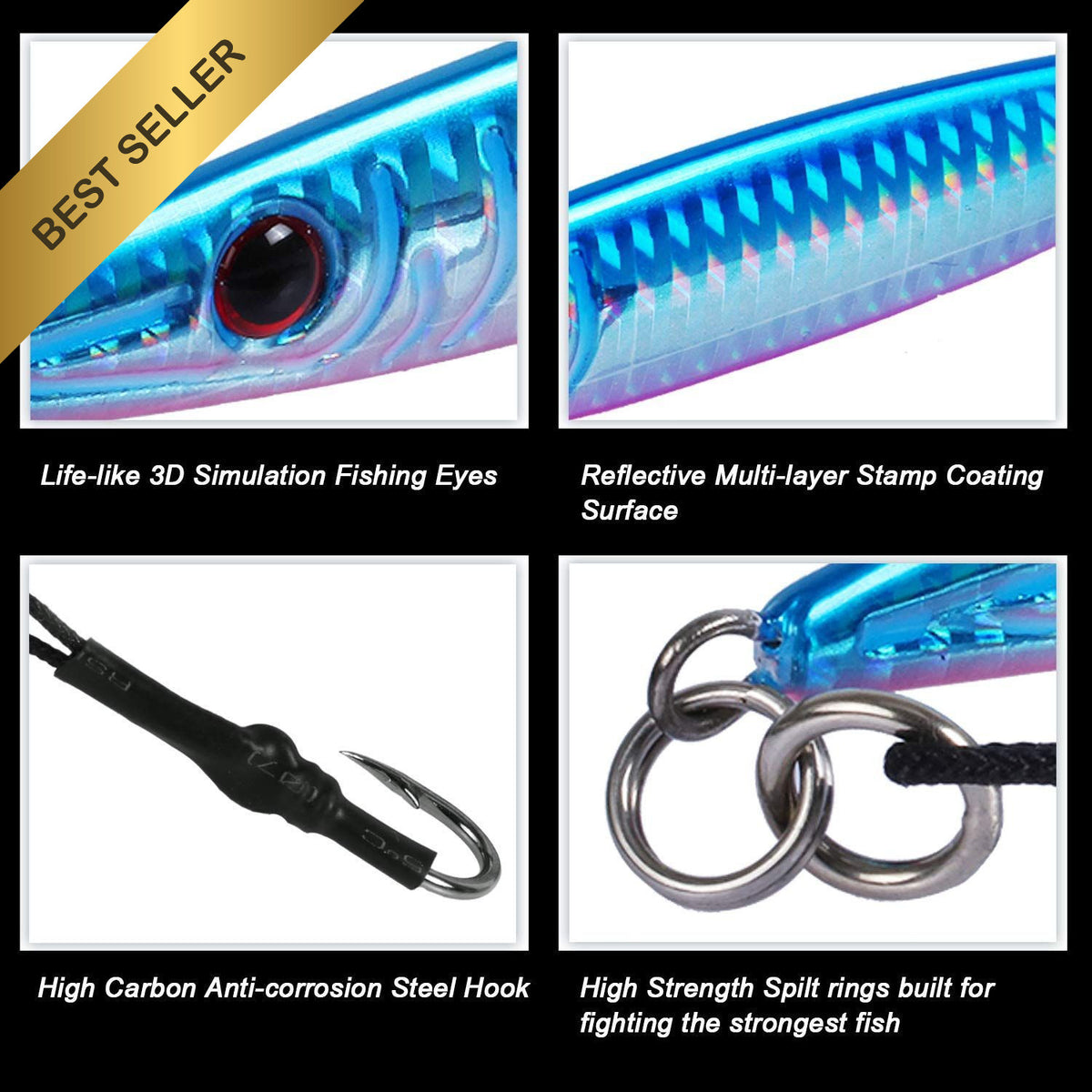 Saltwater Fishing Jigs 80-200g with Assist Hooks for Deep Sea Tuna & Snapper