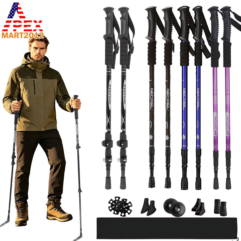 Lightweight Telescoping Hiking Poles with Adjustable Locking System - Collapsible Trekking Sticks
