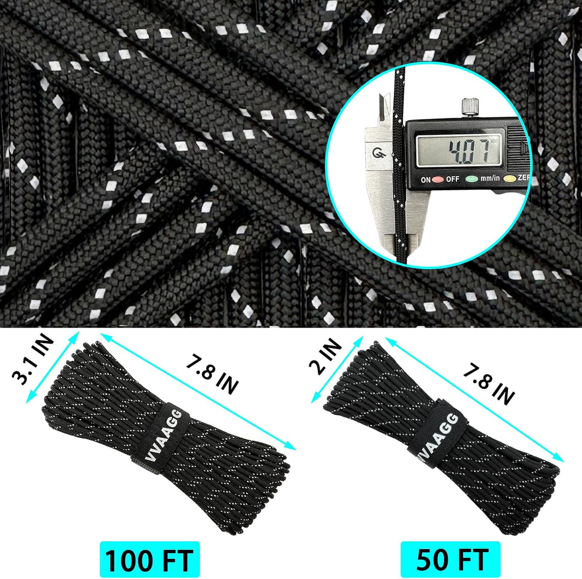 Reflective Paracord 550 Nylon Rope 4MM 7-Strand Camping & Outdoor Use