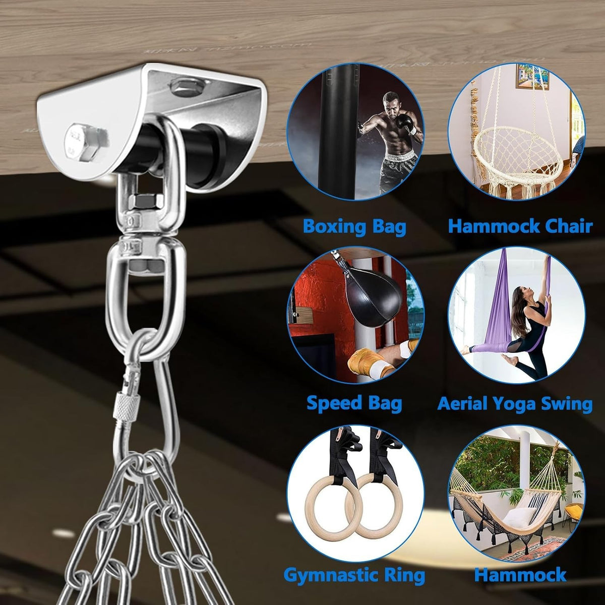 Heavy Bag Hanger with 360° Swivel for Ceiling Mount, Supports Up to 1000 lbs