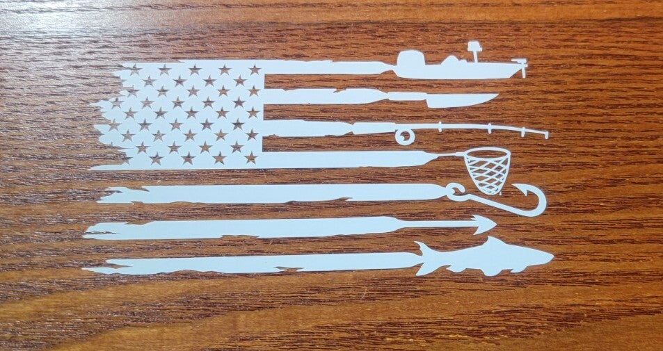 American Flag Car Decal USA Fishing Bumper Sticker - Vehicle Window Graphic