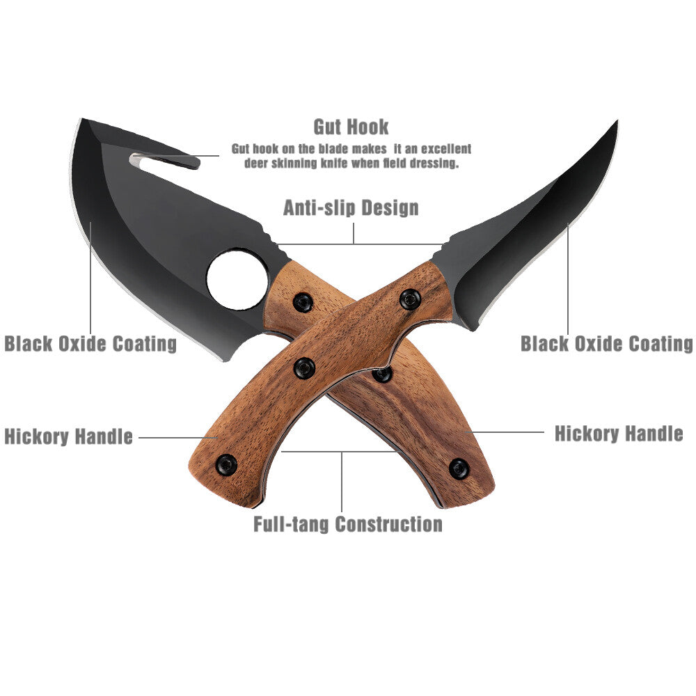 Fixed Blade Hunting & Skinning Knife Set - 6.5" Skinning & 7" Gut Hook, Full-Tang Handle