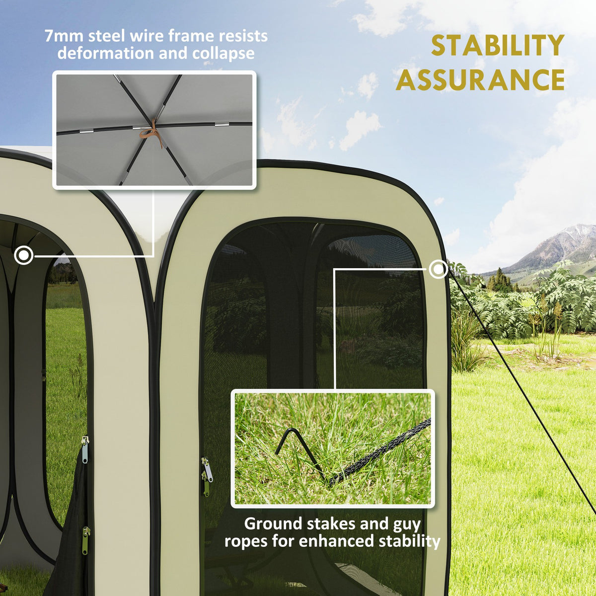 11ft Pop Up Screen Tent with UPF50+ Shade and Carry Bag - Beige Camping Gazebo