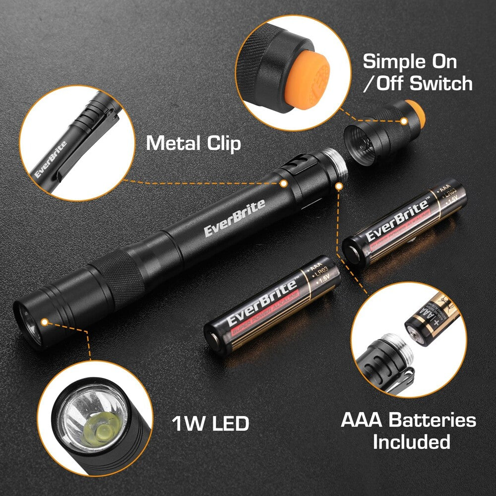 LED Pen Light Flashlight 4 Pack Aluminum Pocket Torch with Batteries