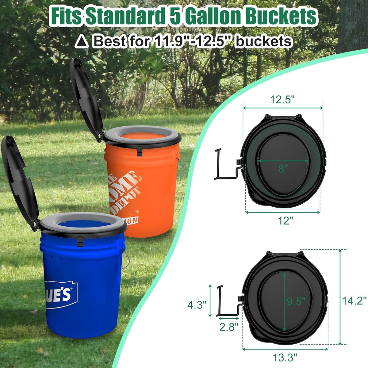 5 Gallon Bucket Toilet Seat with Cushion, Storage Bags & Disposable Liners
