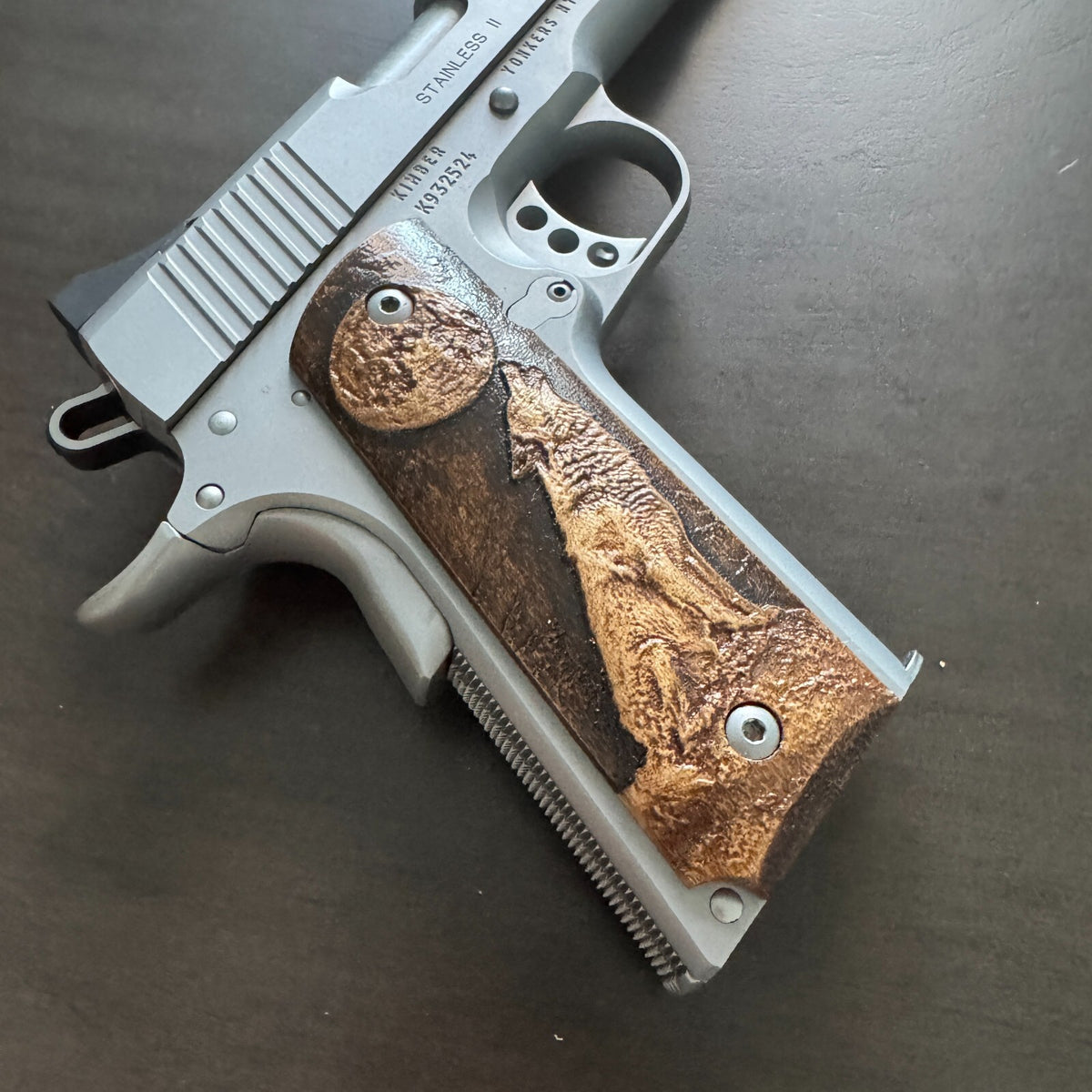 Full Size 1911 Wooden Grip Panels with Skull Embossed Texture - Custom Maple Handgun Grip