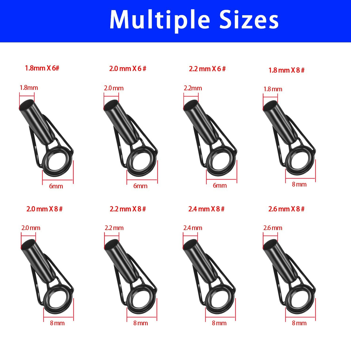 Fishing Rod Tip Repair Kit - 8 Black Stainless Steel & Ceramic Guides