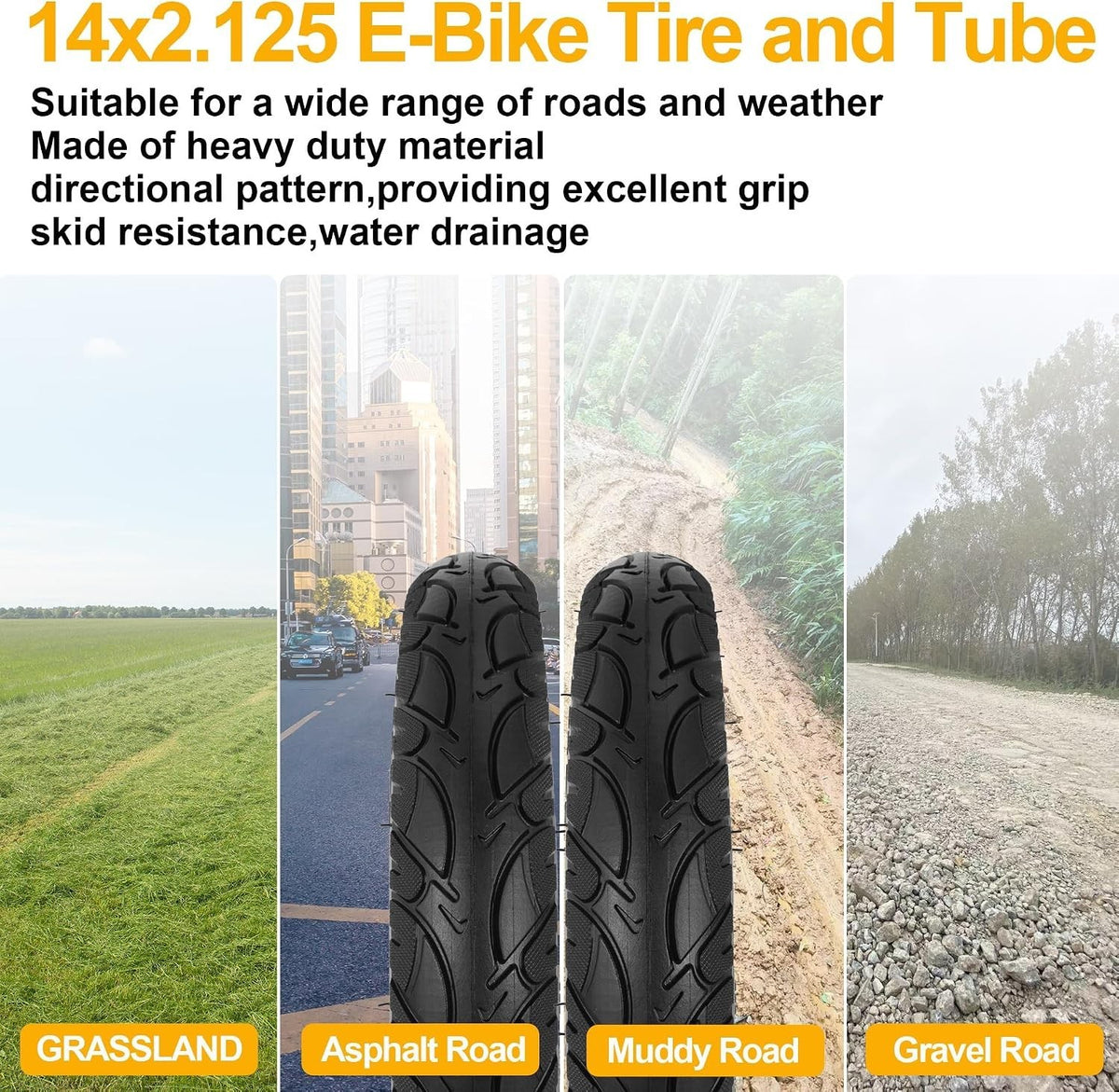14-Inch Electric Bike & Scooter Tire and Tube Set with Angled Valve Stem