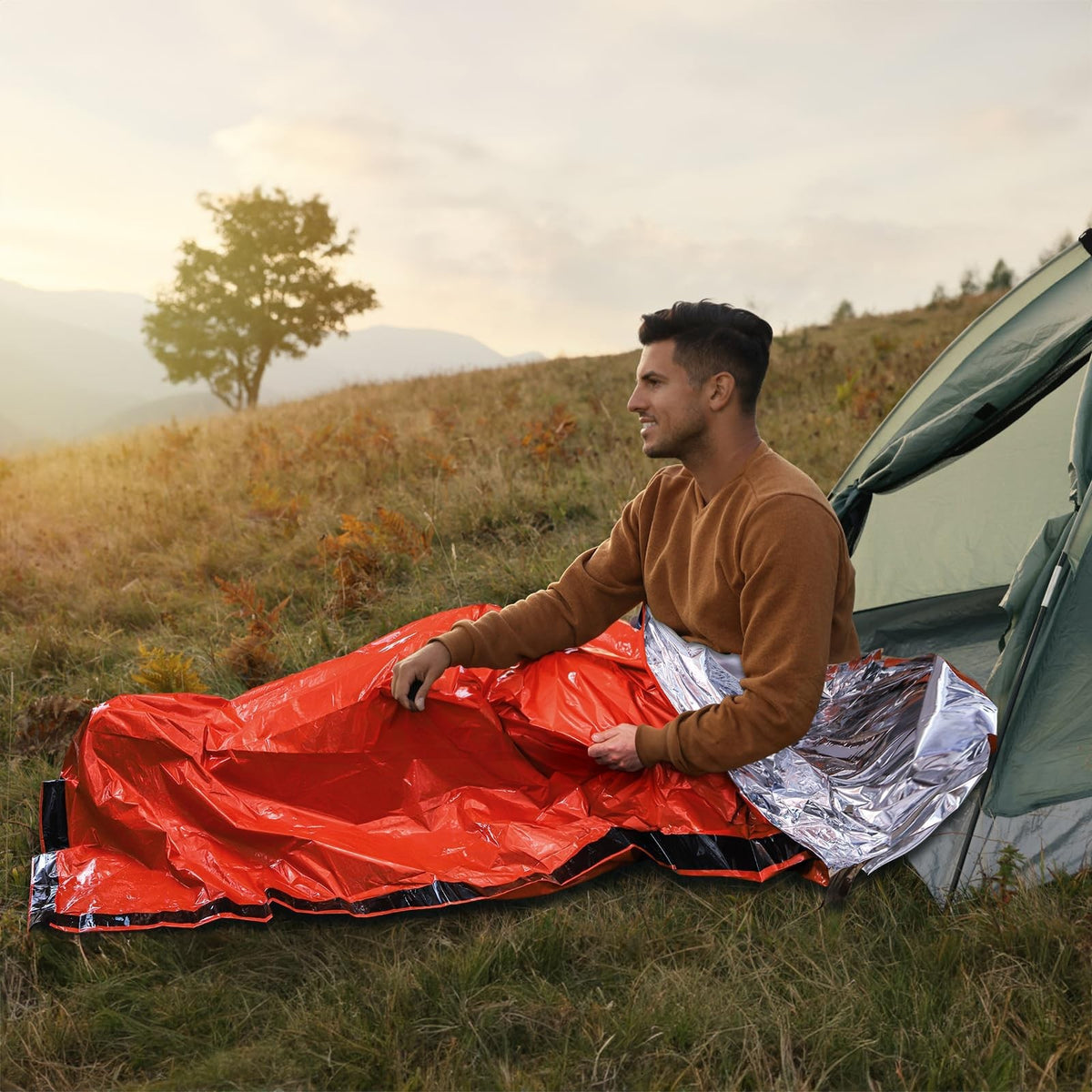6 Pack Emergency Survival Sleeping Bags with Whistles - Thermal Bivy Sack Blanket