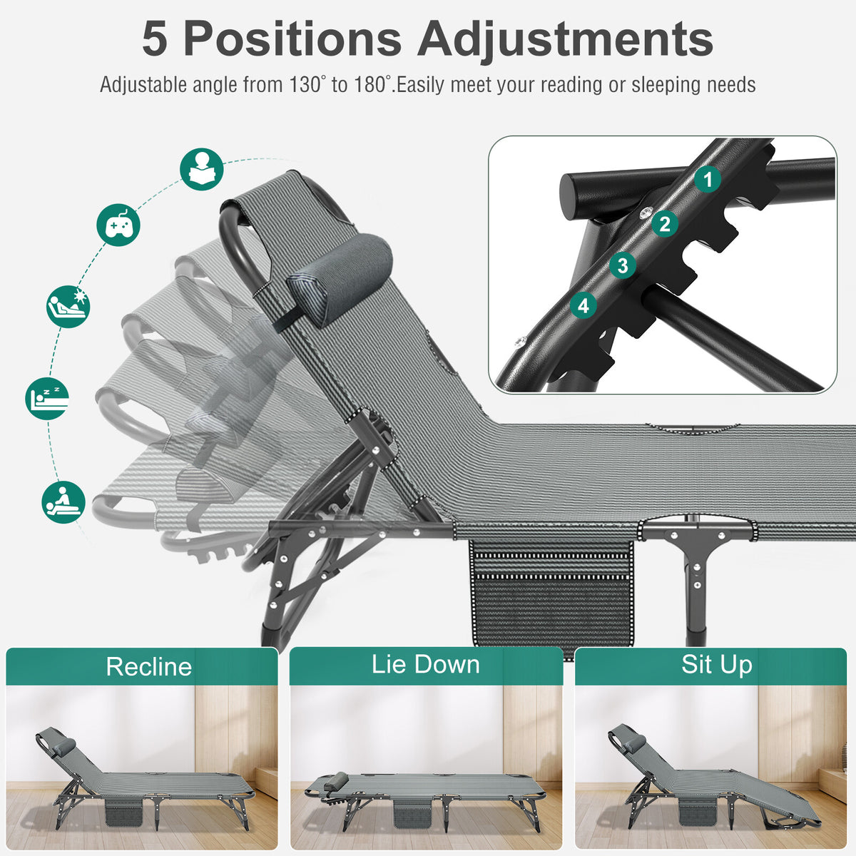 Adults Folding Camping Cot with Adjustable Headrest and Mattress
