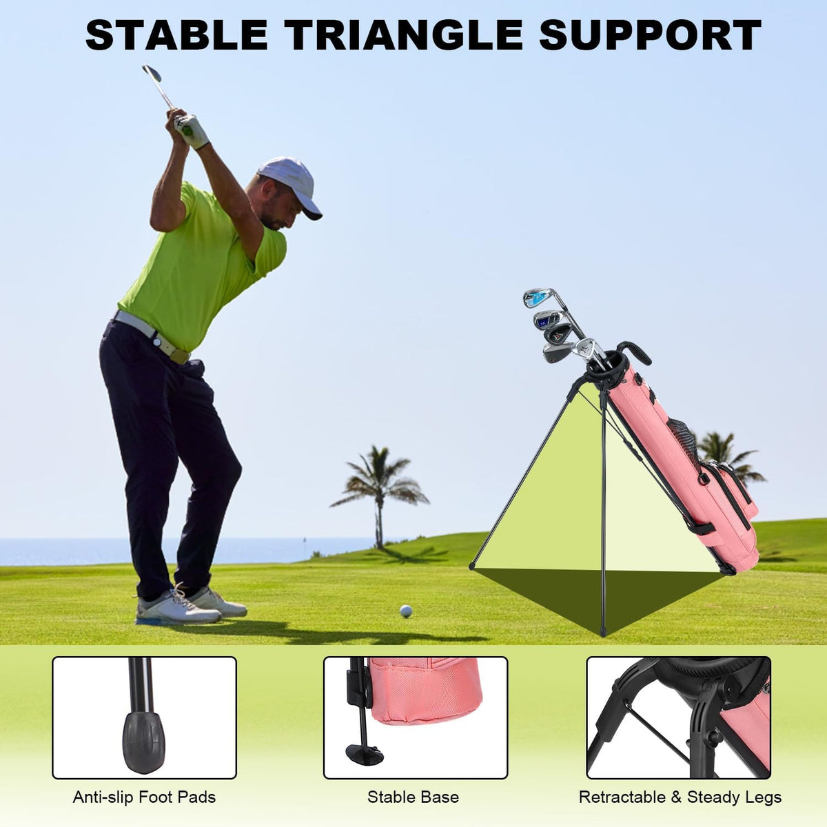 Lightweight Golf Stand Bag for Men with Shoulder Strap & Rain Cover