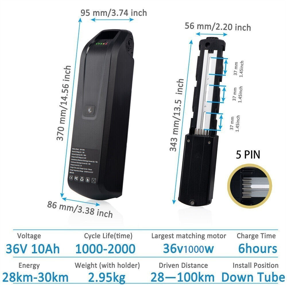 Electric Bicycle Battery 36V/48V/52V 20Ah 40A 5-Pin for eBike & Electric Bike