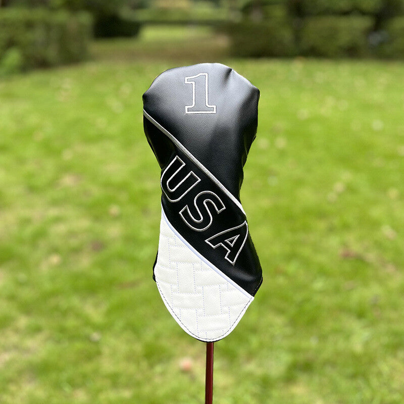USA Pattern Golf Head Covers Set for Fairway Wood and Hybrid Clubs - Durable PU Leather