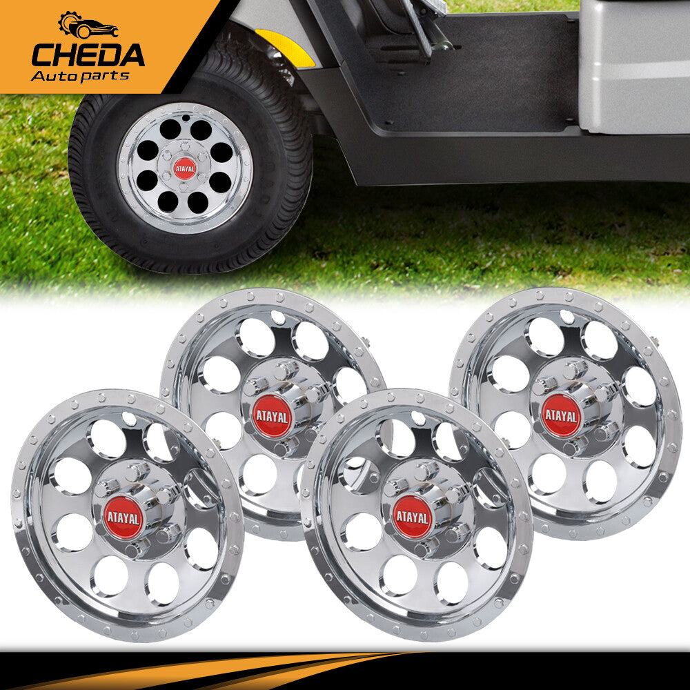 10-Inch Golf Cart Hub Caps - Chrome Wheel Covers for EZGO Club Car Yamaha