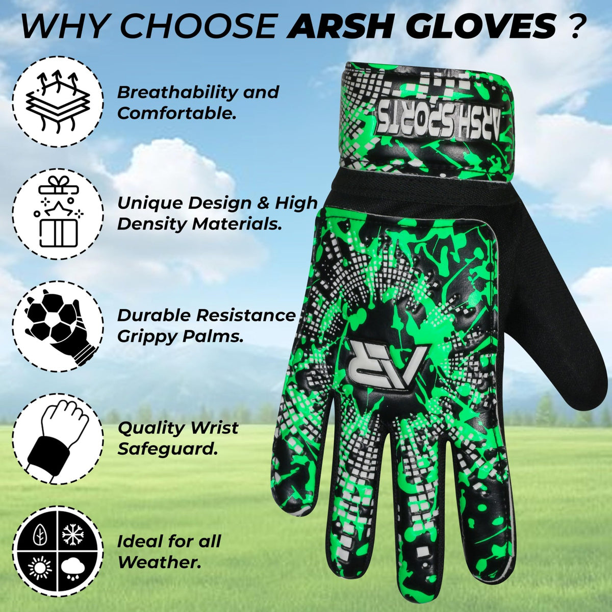 Soccer Goalkeeper Gloves Size 7 for Adults, Green - Grip & Protection