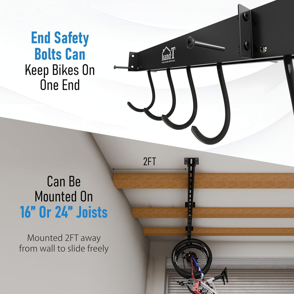 Ceiling Bike Storage Rack for Garage - Holds Up to 6 Bikes, Sliding Mount, Heavy Duty