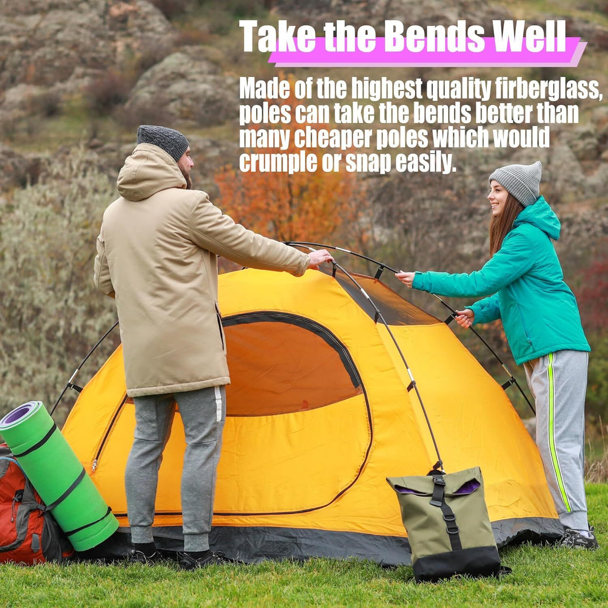 12Ft Aluminum Tent Pole Replacement for Camping & Hiking - Black