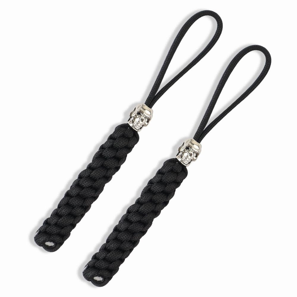 Heavy Duty Skull Paracord Keychain Set - Black Tactical Braided Keyring