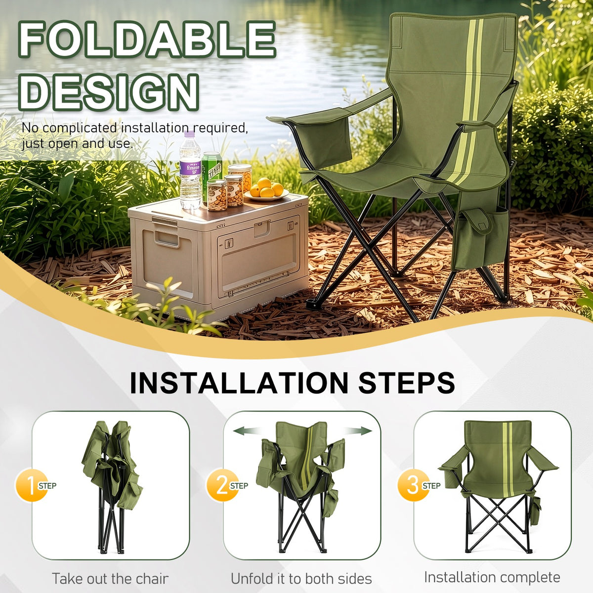 Heavy Duty Portable Camping Chair with Foldable Design for Indoor Outdoor Use
