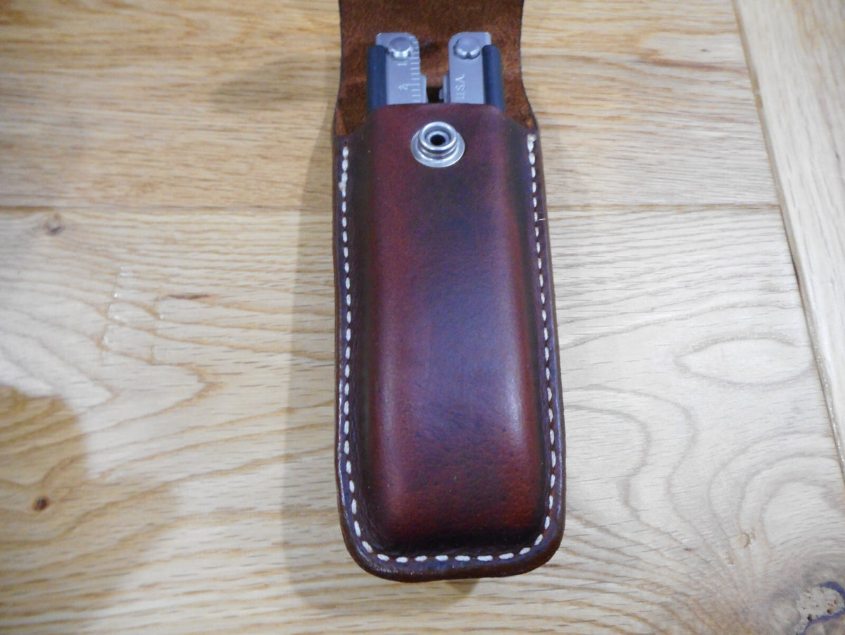 Leather Sheath for Multi Tools - Durable Custom Dark Brown Sheath with Plain or Tooled Flap