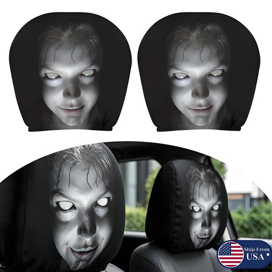 Halloween Ghost Face Car Headrest Covers Set of 2 or 4 - Horror Prank Accessories