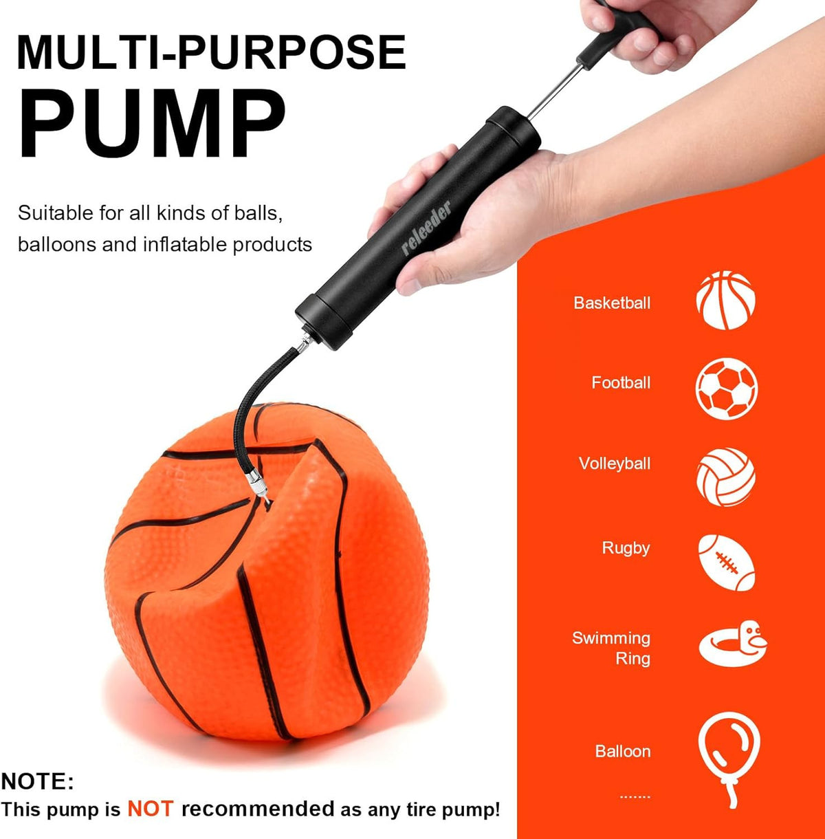 10 Inch Ball Pump Kit with Needles & Hose for Soccer Basketball Volleyball