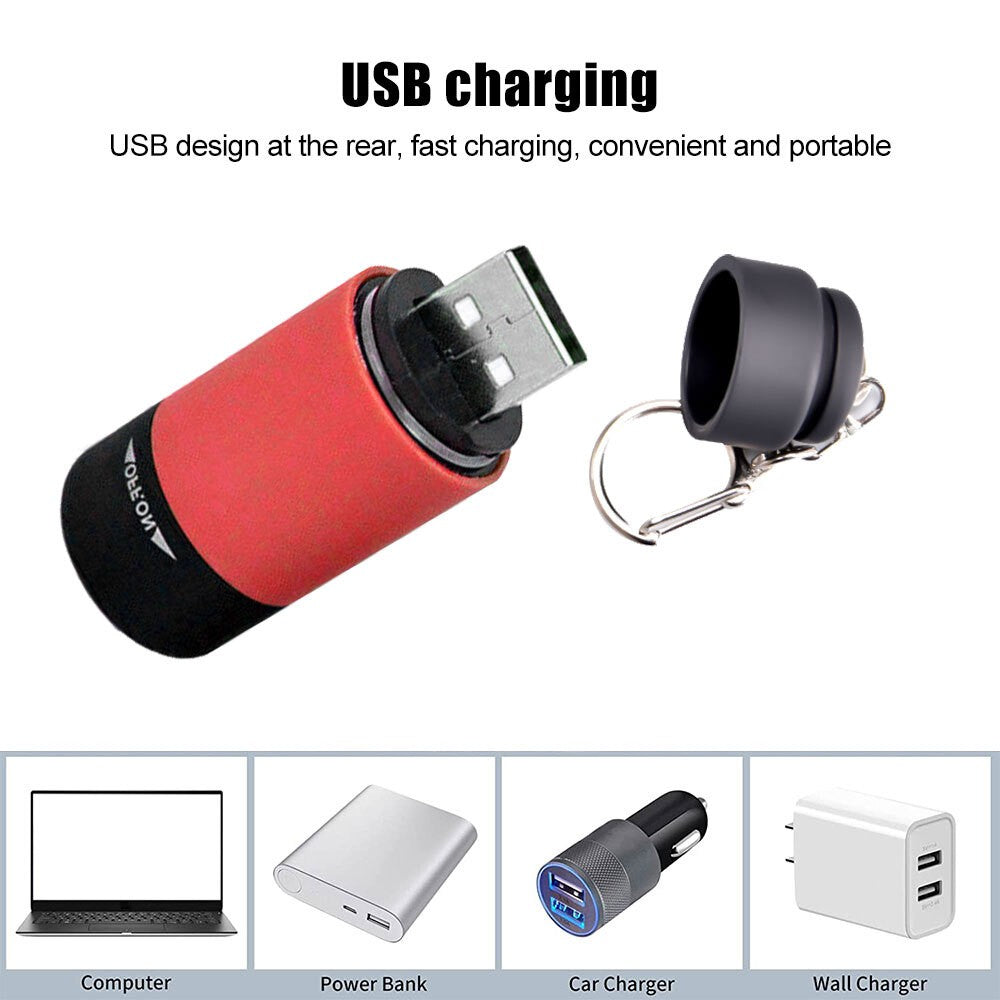 Mini LED Flashlight Torch USB Rechargeable Pocket Keychain Light 2pcs