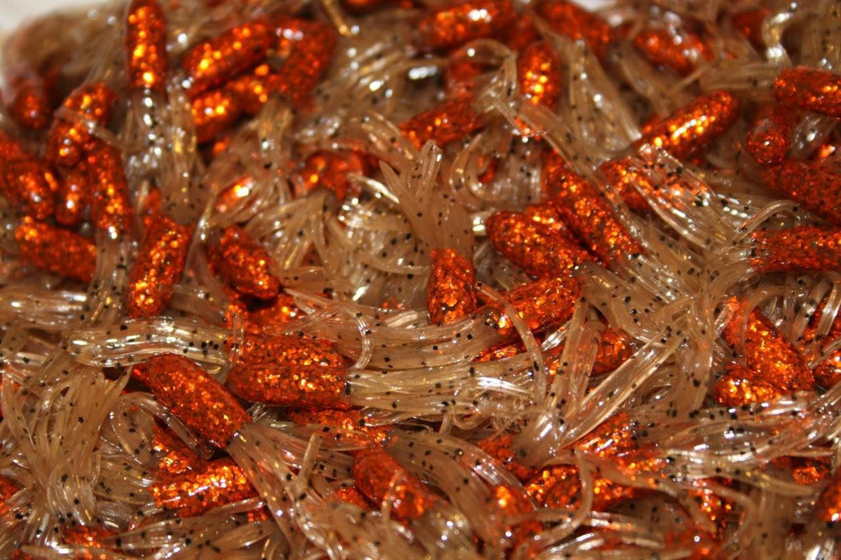 40 Pack 1.5-Inch Crappie and Bluegill Fishing Tube Skirts - Orange & Pumpkinseed