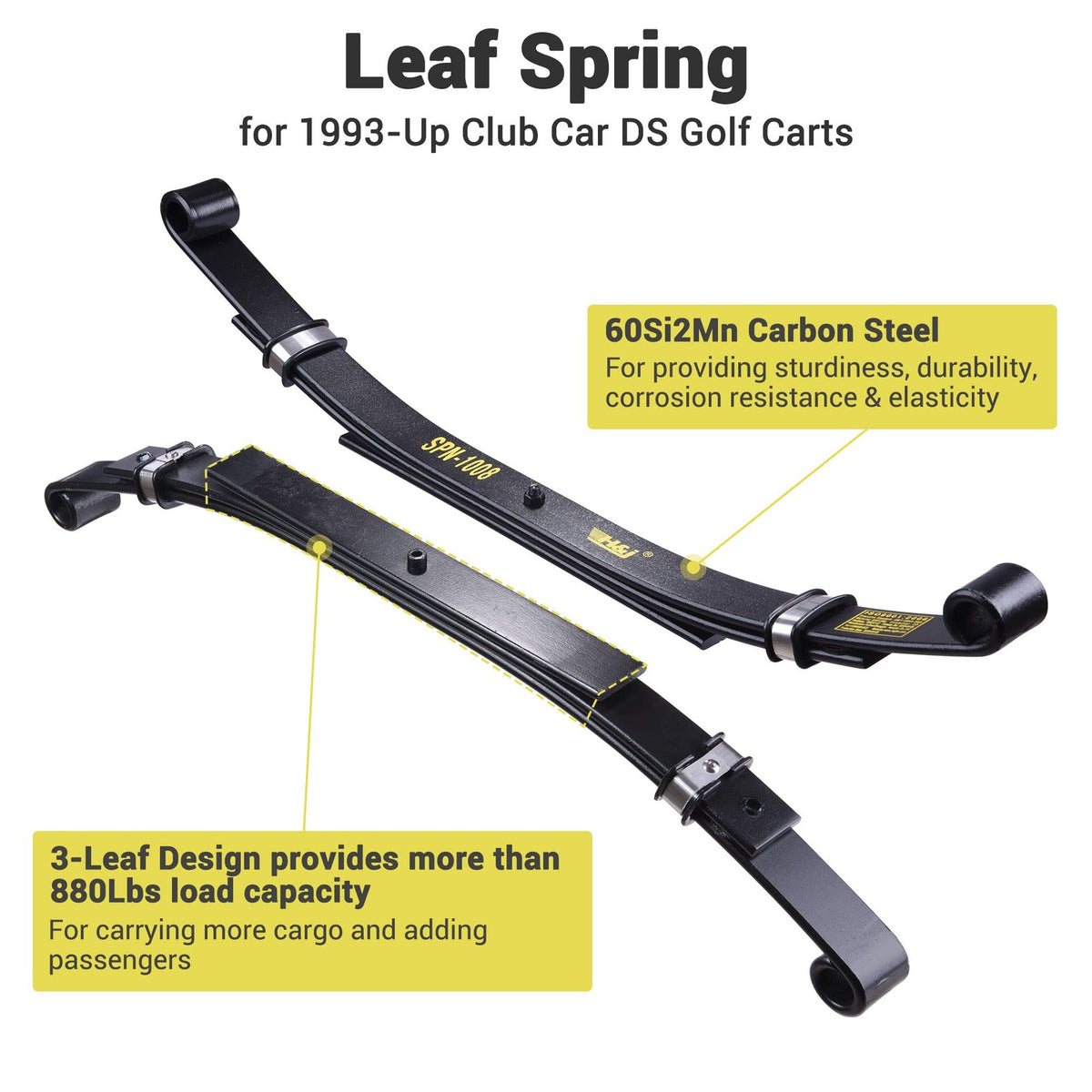Heavy Duty Rear Leaf Spring Kit for Club Car DS Golf Cart - 3-Leaf Suspension Replacement