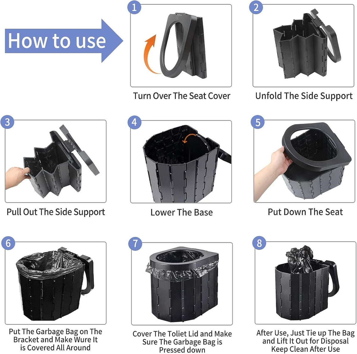Portable Camping Toilet Foldable Emergency Bathroom for Outdoors Adults Kids