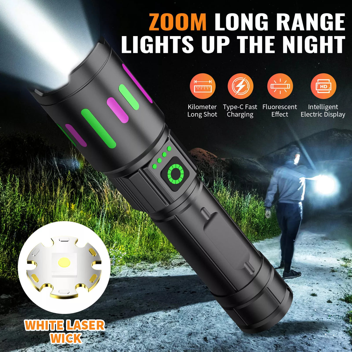 High-Power Rechargeable LED Tactical Flashlight 350000000 Lumens Waterproof