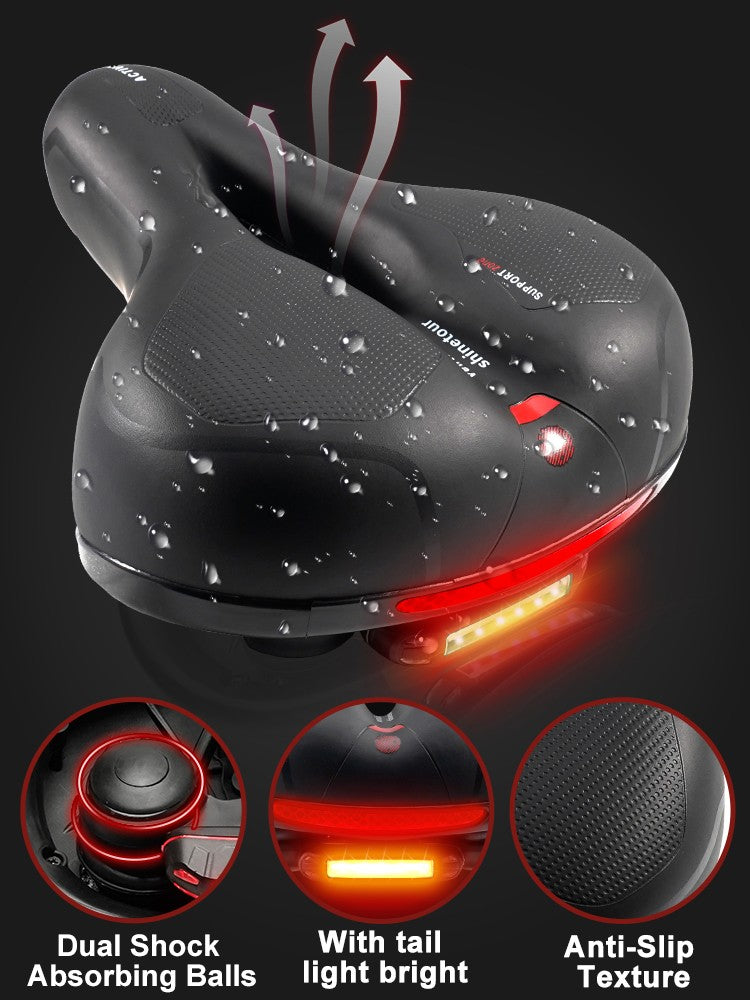 Comfort Bicycle Saddle Wide Memory Foam Seat with Shock Absorption & LED Tail Light