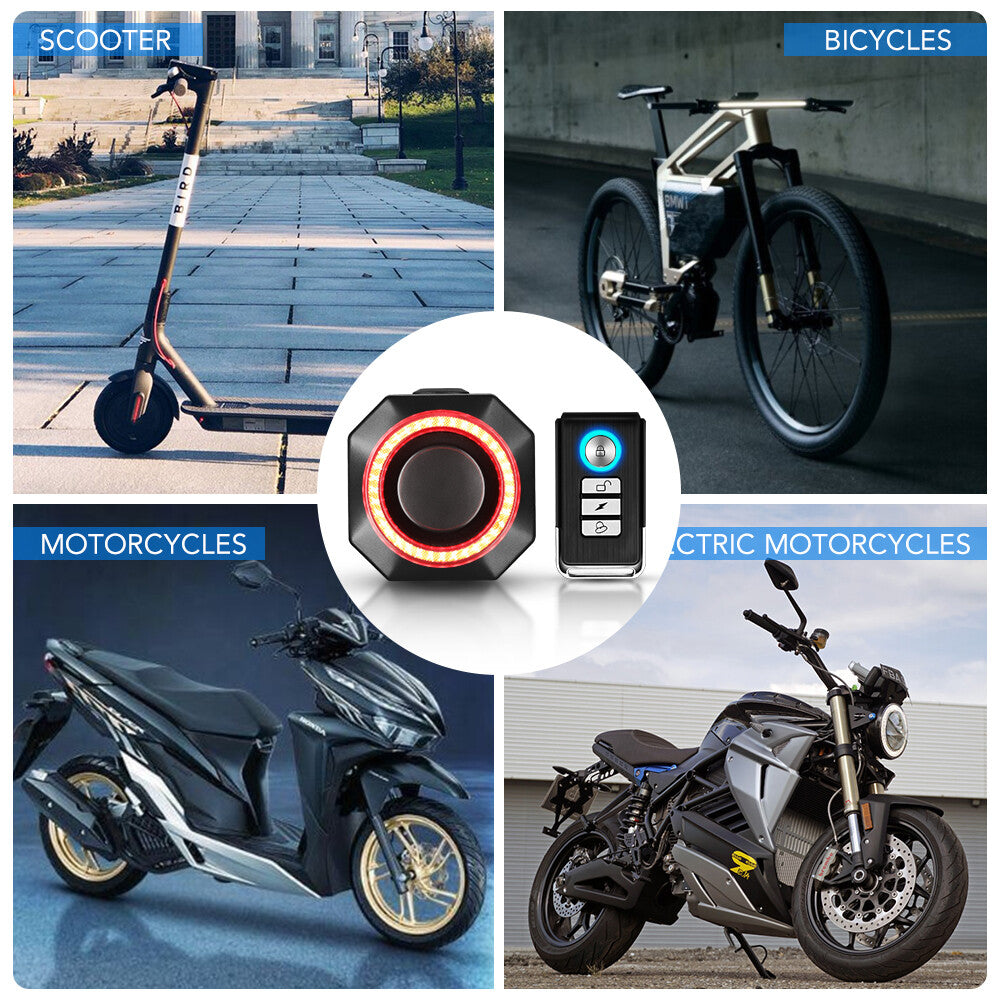 Wireless Waterproof Bike Alarm with Remote & Taillight USB Charging - 115dB
