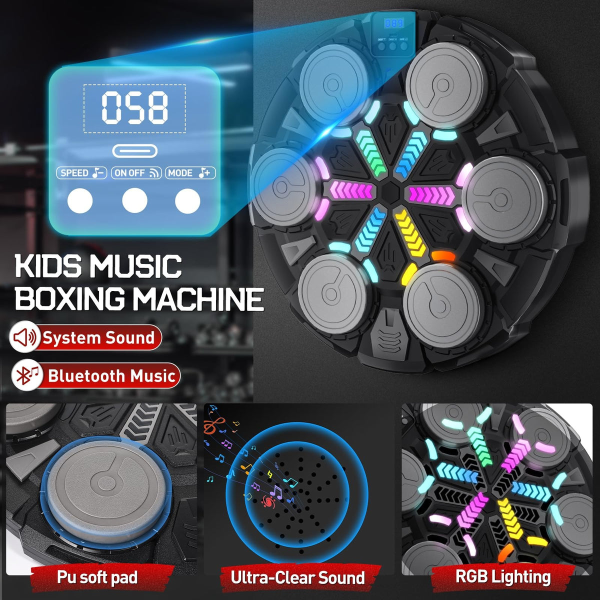 Bluetooth Music Boxing Machine for Kids & Adults - Home Fitness Equipment