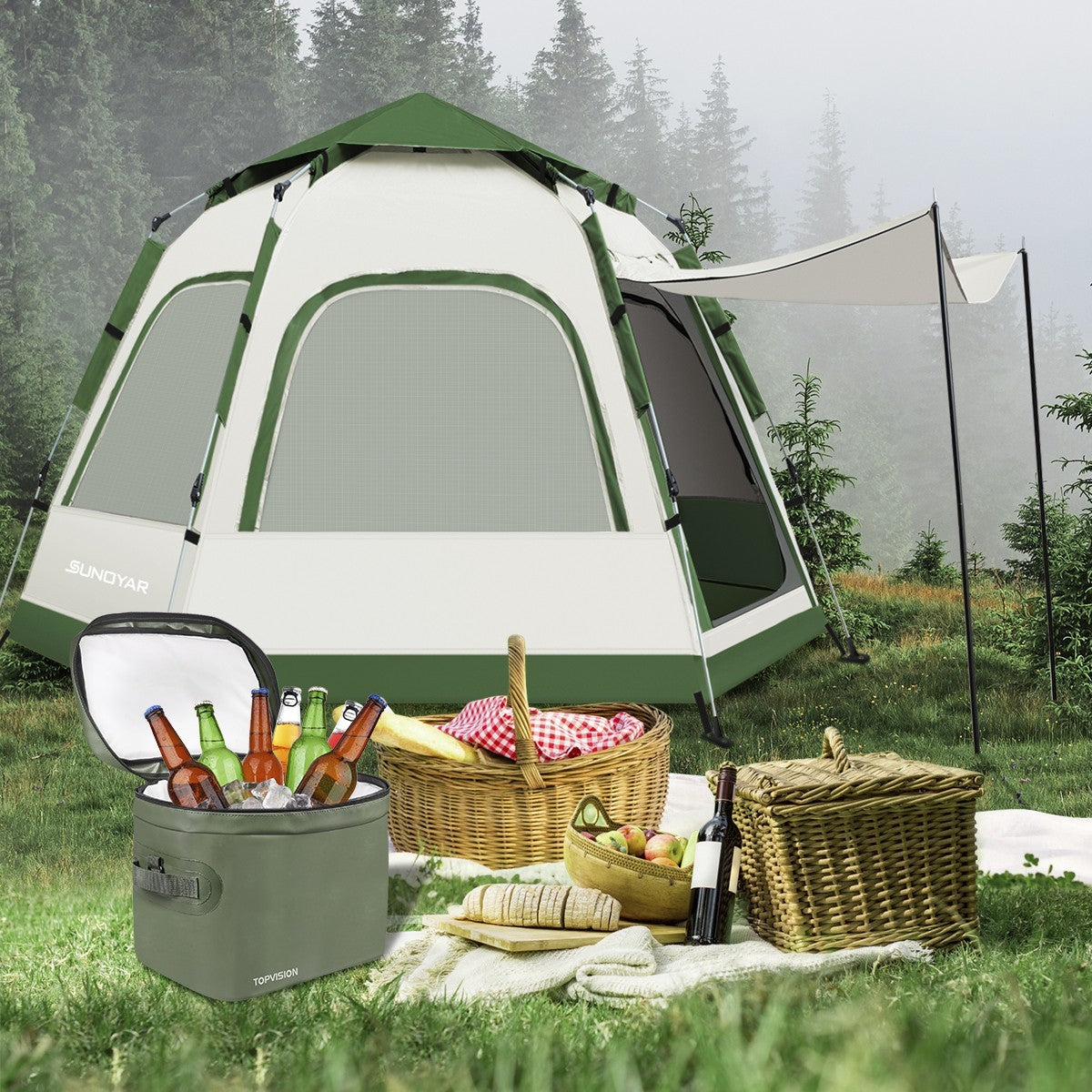 Family Camping Tent 4-6 Person Pop-Up Waterproof Instant Setup 110x94 Inches
