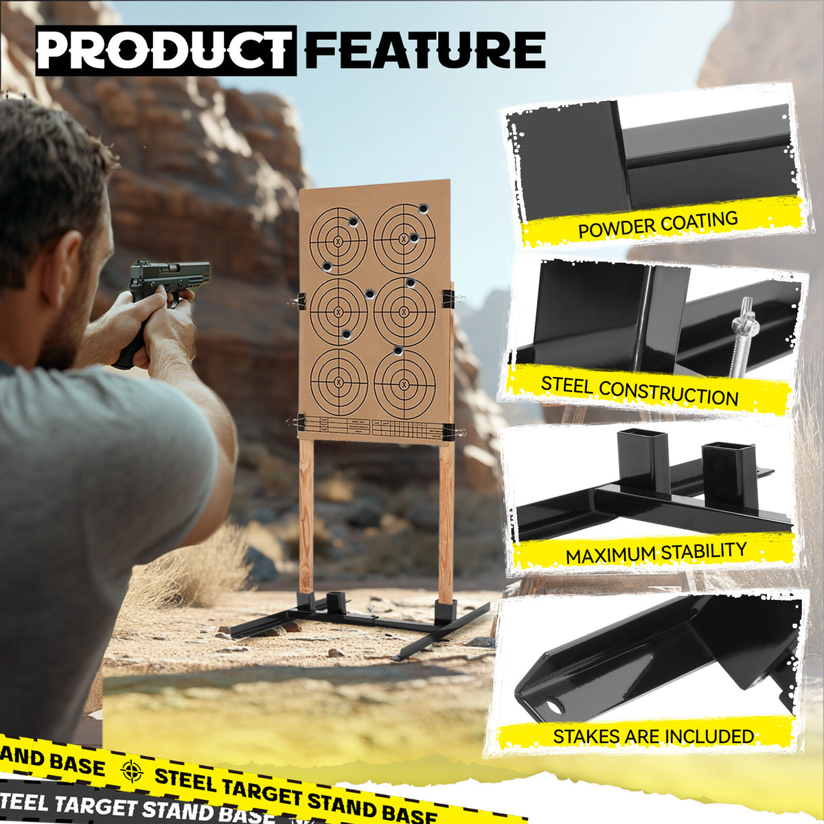 Adjustable Steel Target Stand Base for Paper Silhouette Shooting 2-Pack
